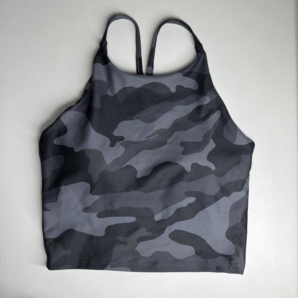 Old Navy Active Sports Bra Crop Top Small Black Gray Camo Light Support Stretch
